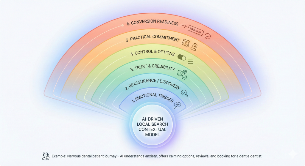 Layered Contextual Fans: A Universal Model for How AI Search Chooses What to Recommend